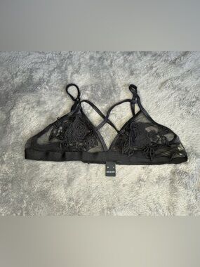 Mind Code Black Sheer Floral Lace Bralette